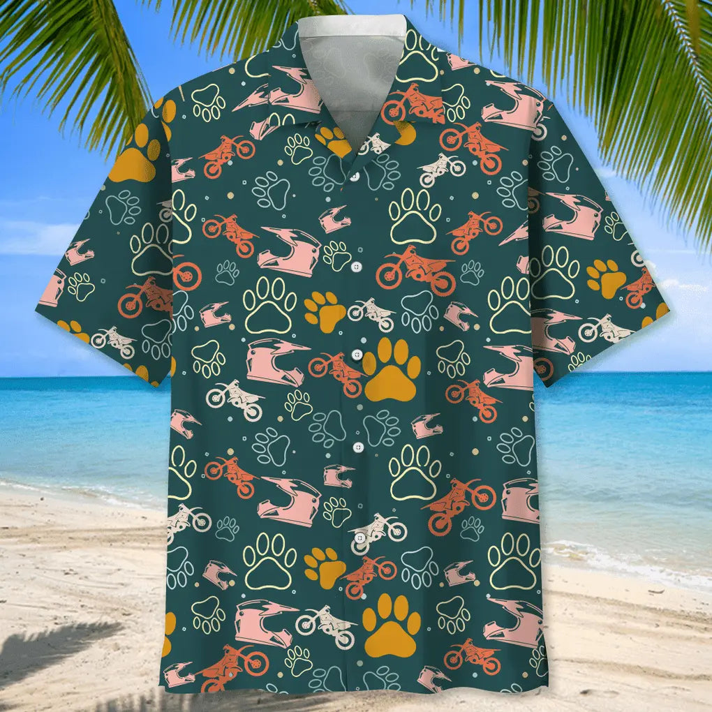 Motocross Dog Hawaiian Shirt For Automotive Enthusiasts, Coastal Trips, And Casual Warm Weather Style