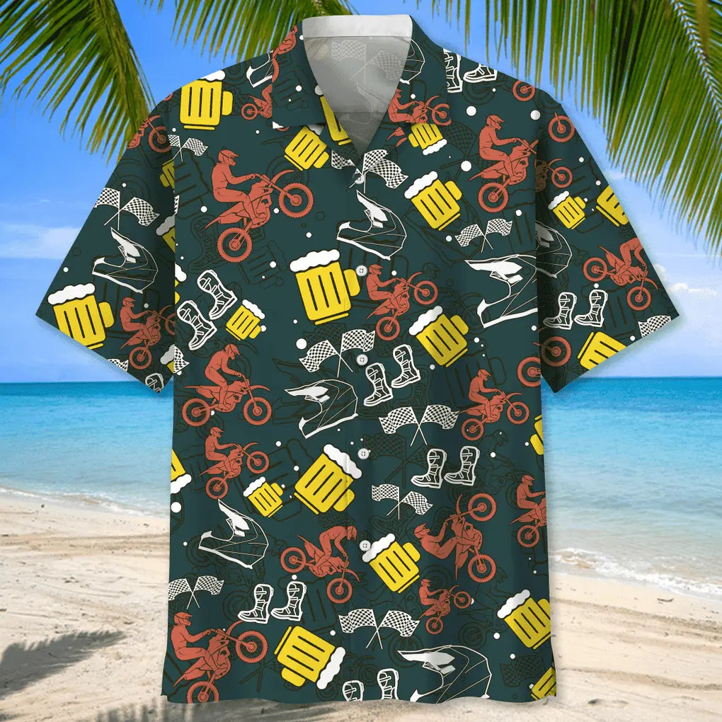 Motocross Beer Hawaiian Shirt For Tropical Holidays, Outdoor Gatherings, And Everyday Comfort
