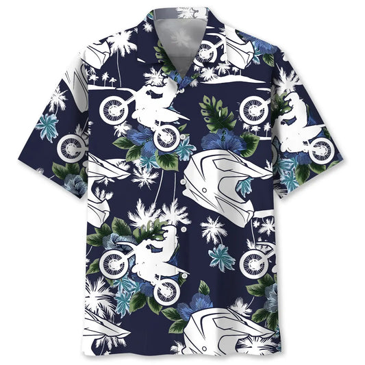 Motocross Blue Nature Hawaiian Shirt For Beach Travel And Seasonal Wardrobe