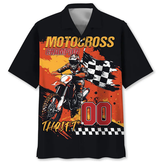 Motocross Champion Custom Number Hawaiian Shirt For Motorsport Events, Beach Travel, And Thoughtful Gift Giving