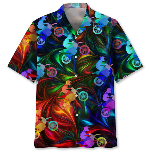 Colorful Motocross Hawaiian Shirt For Racing Fans, Summer Outings, And Relaxed Vacation Wear