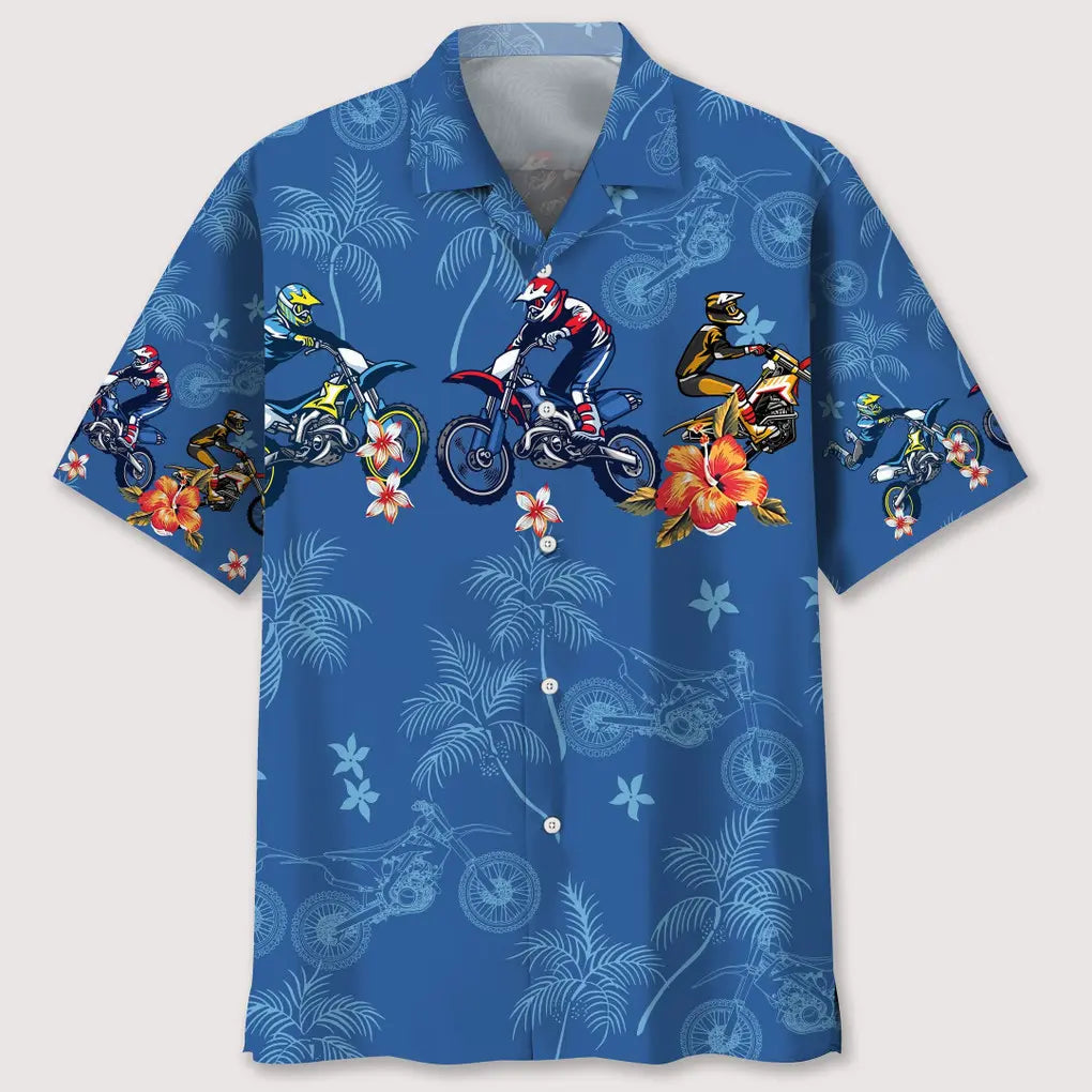 Floral Tropical Motocross Hawaiian Shirt For Tropical Holidays, Outdoor Gatherings, And Everyday Comfort