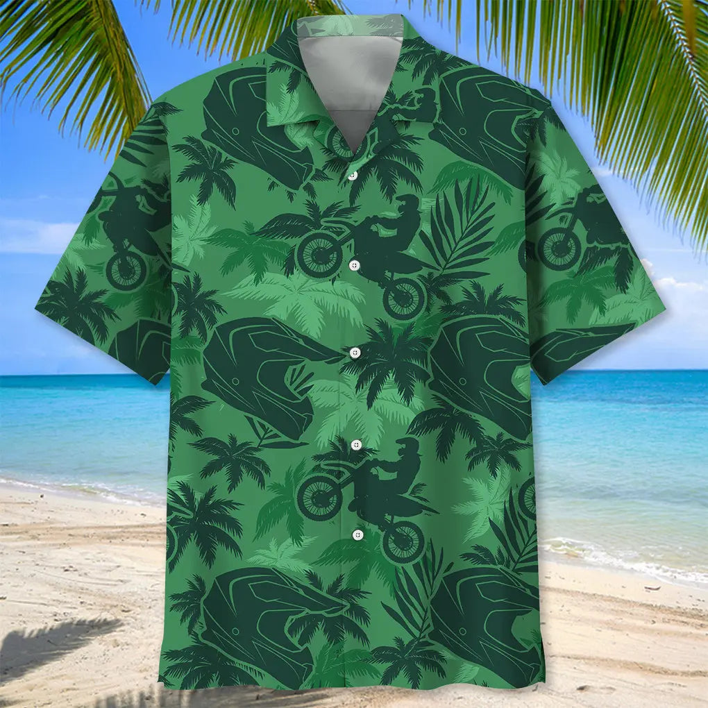 Motocross Green Coconut Hawaiian Shirt For Resort Trips, Coastal Parties, And Warm Weather Style