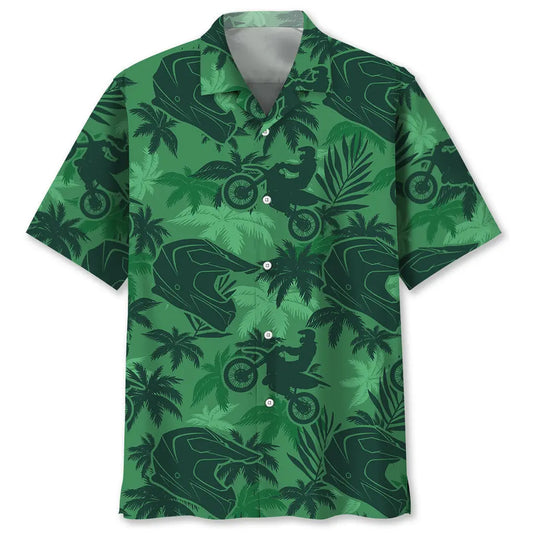 Motocross Green Coconut Hawaiian Shirt For Resort Trips, Coastal Parties, And Warm Weather Style
