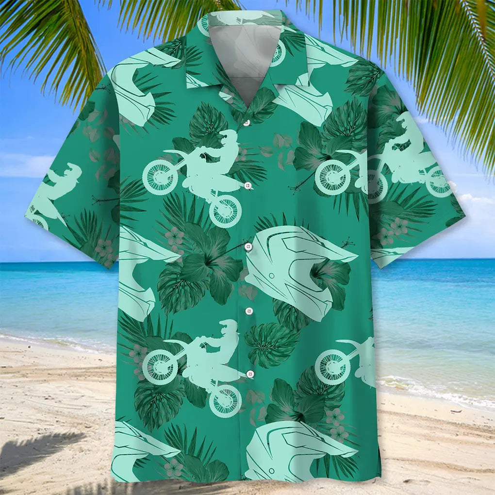 Motocross Kelly Green Hawaiian Shirt For Beach Days, Summer Outings, And Thoughtful Gift Giving