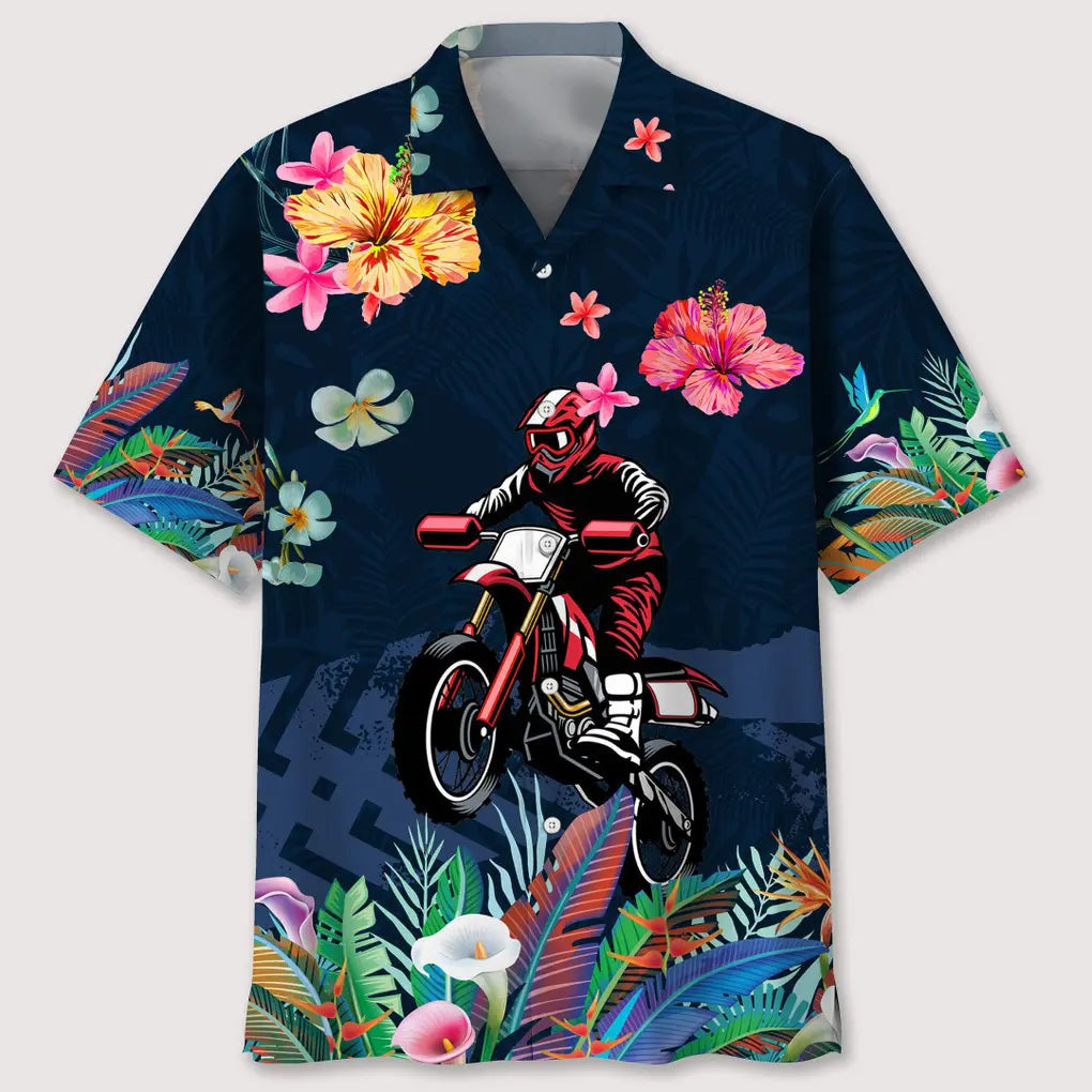 Tropical Motocross Hawaiian Shirt For Automotive Enthusiasts, Coastal Trips, And Casual Warm Weather Style