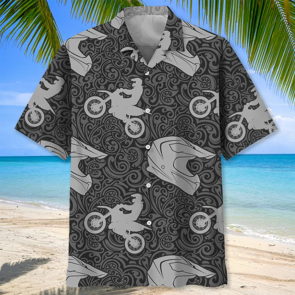 Motocross Pattern Hawaiian Shirt For Coastal Travel, Casual Events, And Comfortable Summer Wear