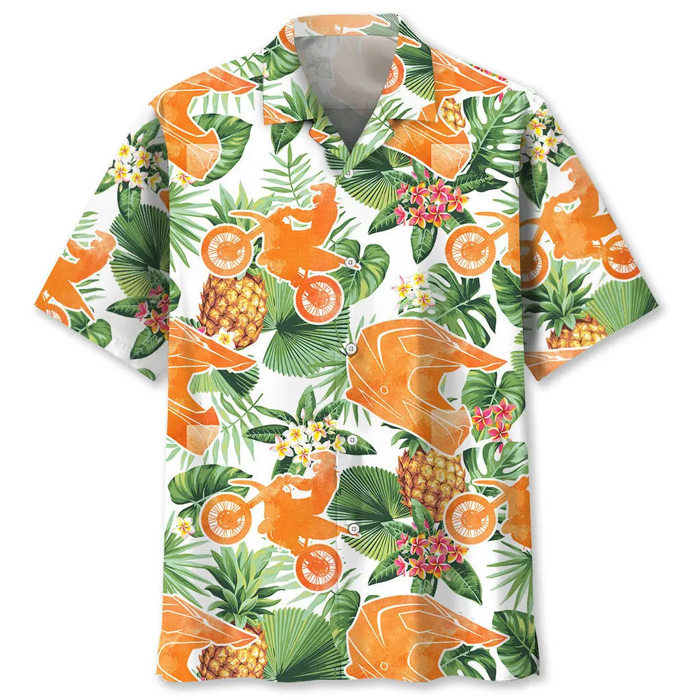 Tropical Motocross Pineapple Hawaiian Shirt For Road Trip Adventures, Resort Days, And Comfortable Everyday Wear
