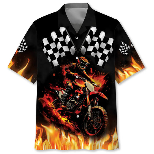 Motocross Racing Fire Hawaiian Shirt For Motorsport Events, Beach Travel, And Thoughtful Gift Giving