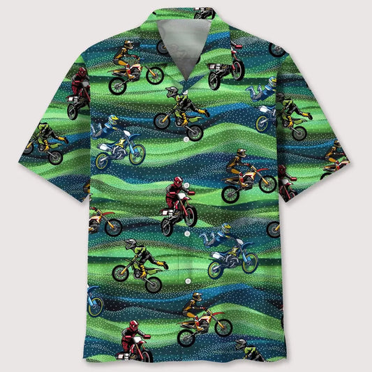 Motocross Seamless Pattern Hawaiian Shirt For Road Trip Adventures, Resort Days, And Comfortable Everyday Wear