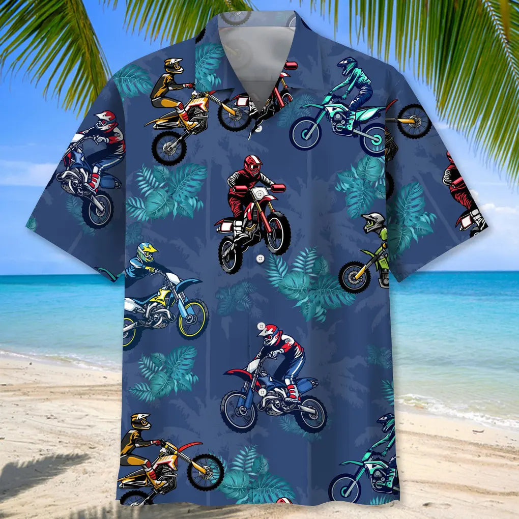 Tropical Motocross Coconut Hawaiian Shirt For Summer Vacation, Beach Travel, And Casual Wear