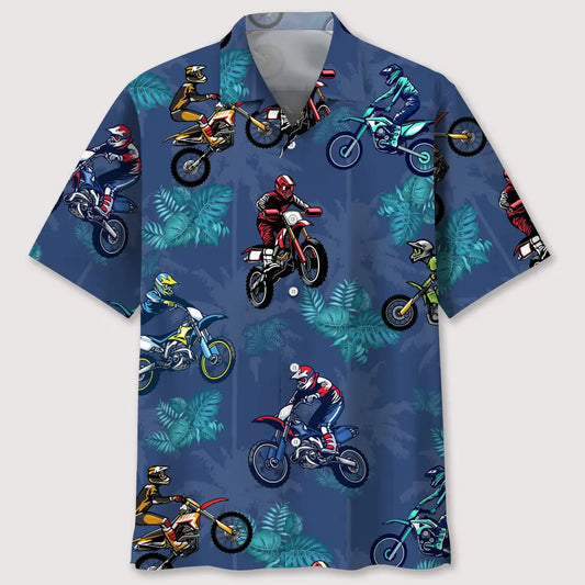 Tropical Motocross Coconut Hawaiian Shirt For Summer Vacation, Beach Travel, And Casual Wear