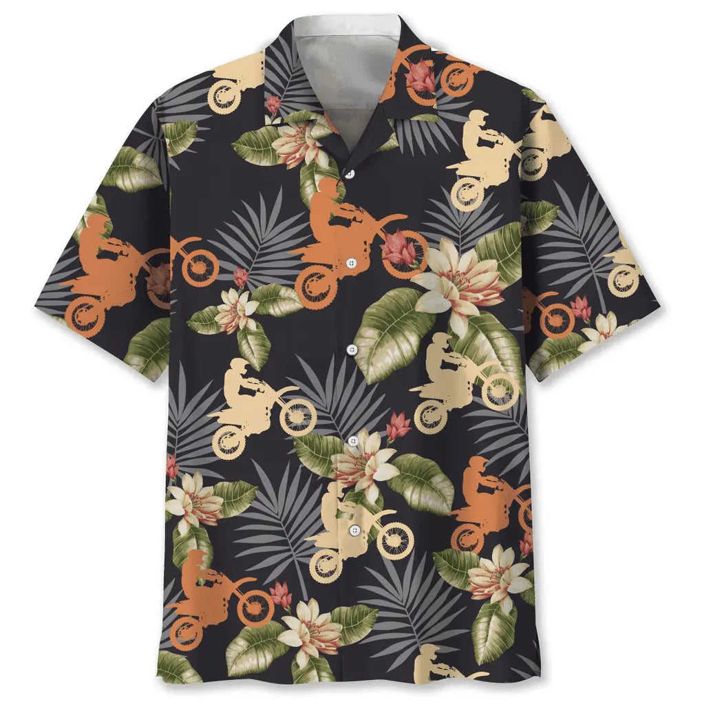 Tropical Motocross Hawaiian Shirt For Road Trip Adventures, Resort Days, And Comfortable Everyday Wear