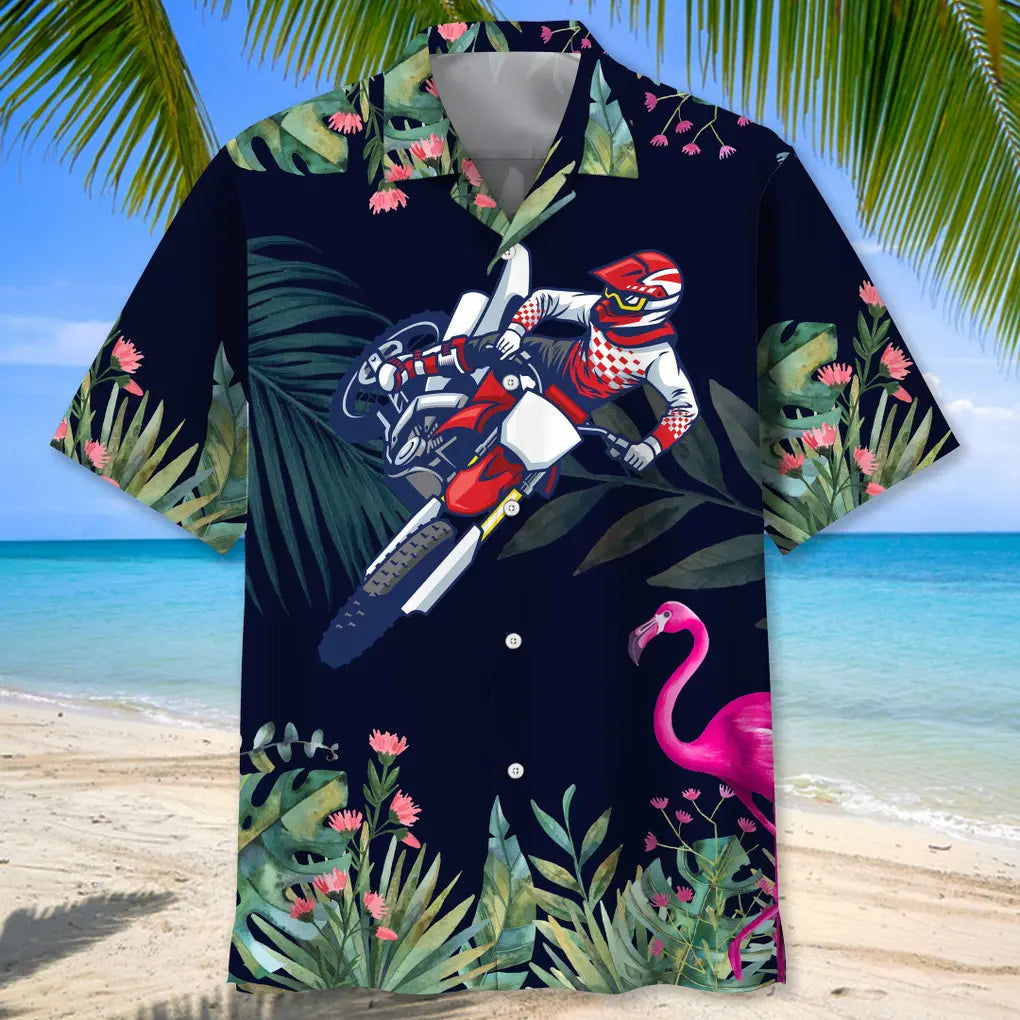 Tropical Motocross Leaf Hawaiian Shirt For Racing Fans, Summer Outings, And Relaxed Vacation Wear