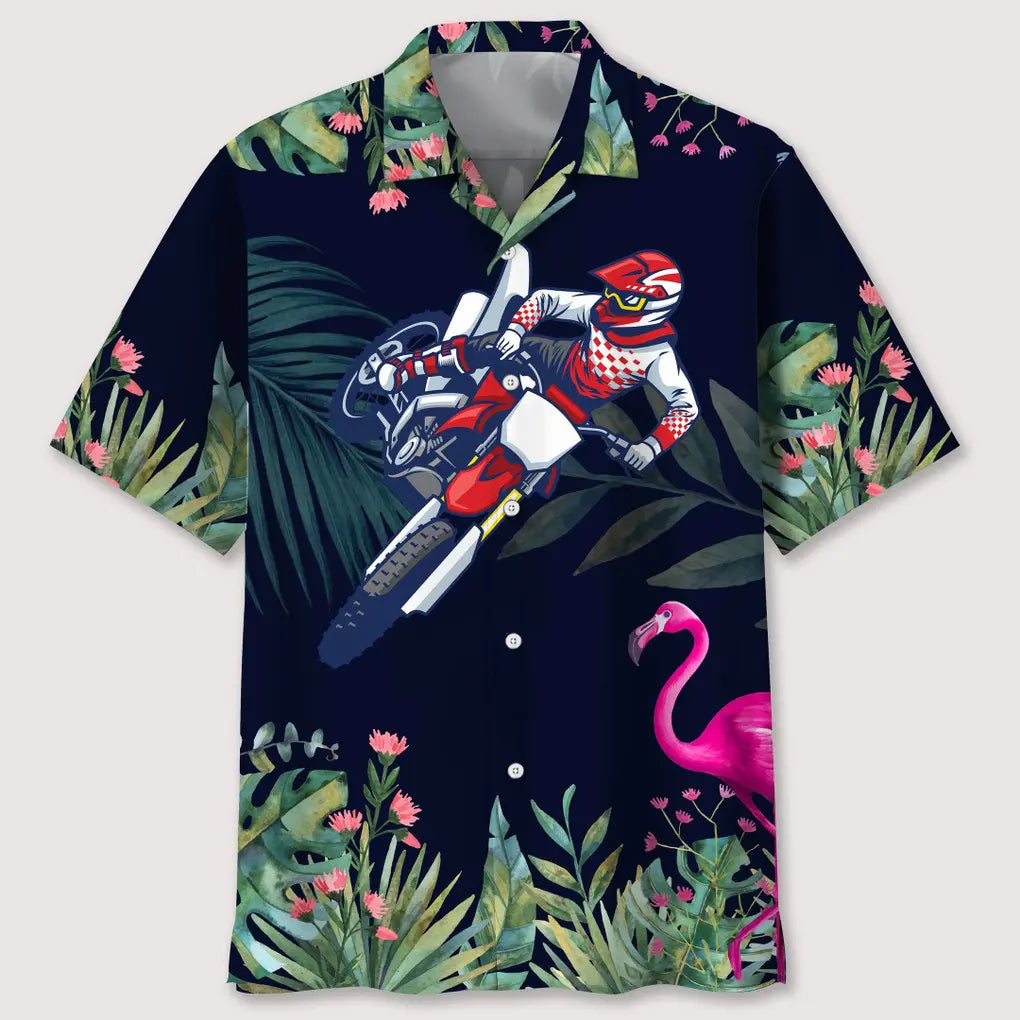 Tropical Motocross Leaf Hawaiian Shirt For Racing Fans, Summer Outings, And Relaxed Vacation Wear