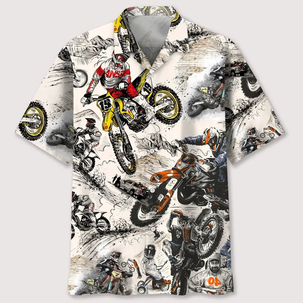 Vintage Motocross Hawaiian Shirt For Racing Fans, Summer Outings, And Relaxed Vacation Wear