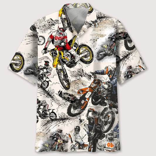 Vintage Motocross Hawaiian Shirt For Racing Fans, Summer Outings, And Relaxed Vacation Wear