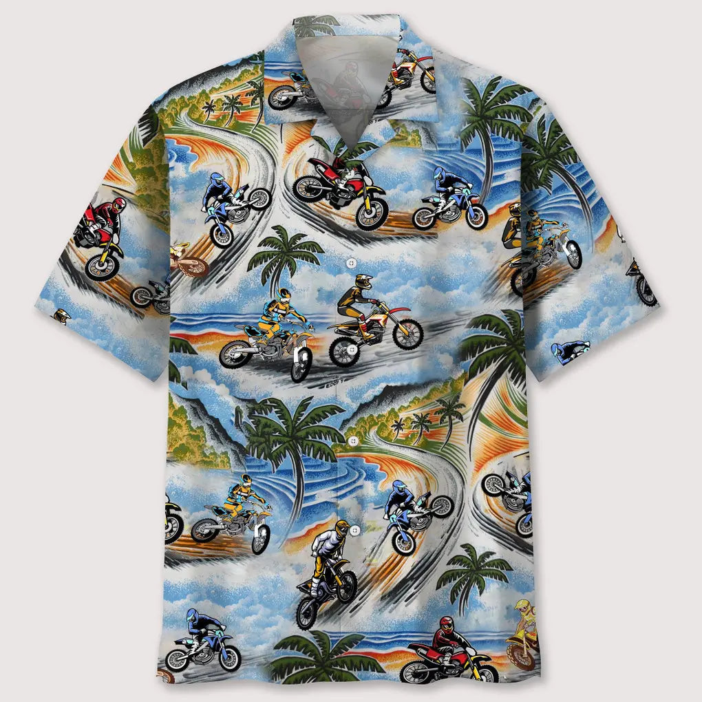 Vintage Motocross Hawaiian Shirt For Automotive Enthusiasts, Coastal Trips, And Casual Warm Weather Style