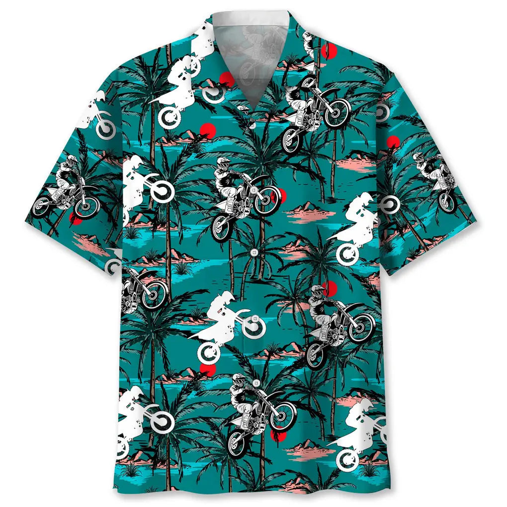 Vintage Motocross Hawaiian Shirt For Coastal Travel, Casual Events, And Comfortable Summer Wear
