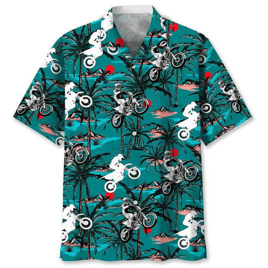 Vintage Motocross Hawaiian Shirt For Coastal Travel, Casual Events, And Comfortable Summer Wear