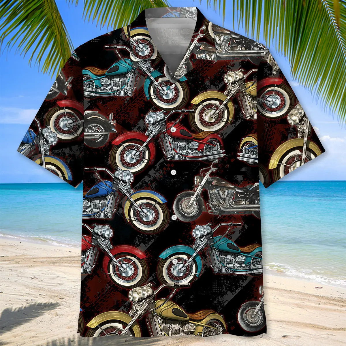 Motorcycle Black Hawaiian Shirt For Tropical Holidays, Outdoor Gatherings, And Everyday Comfort