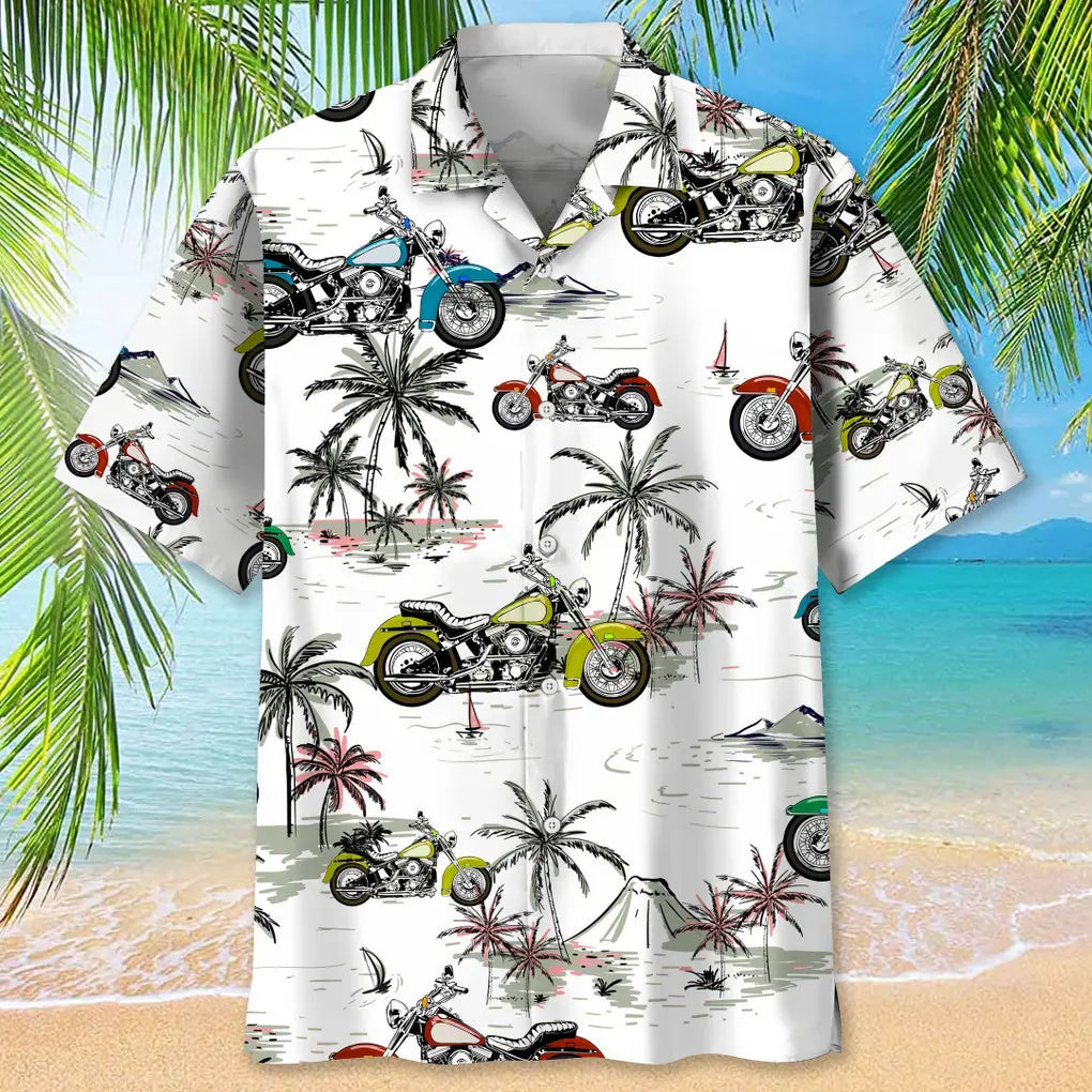 Motorcycle Coconut Hawaiian Shirt For Island Vacations, Resort Wear, And Relaxed Seasonal Style