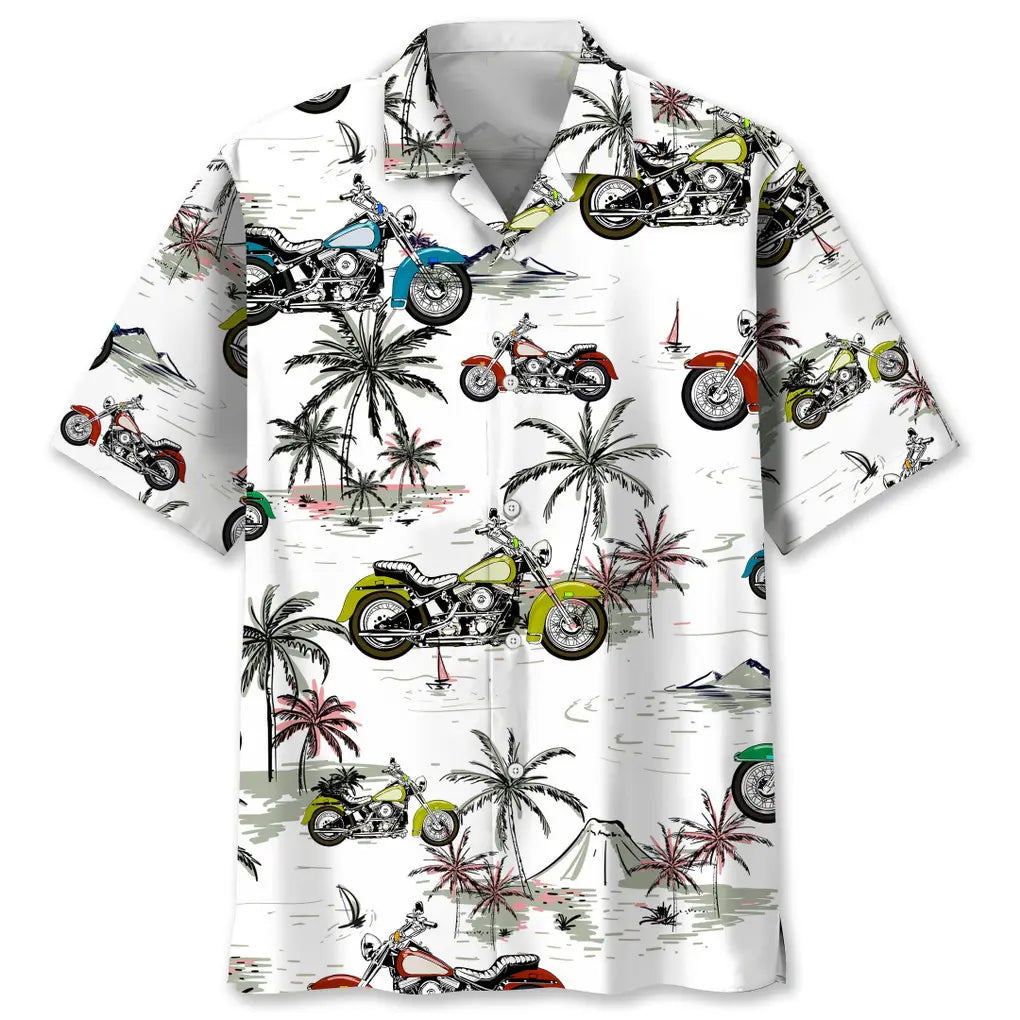 Motorcycle Coconut Hawaiian Shirt For Island Vacations, Resort Wear, And Relaxed Seasonal Style