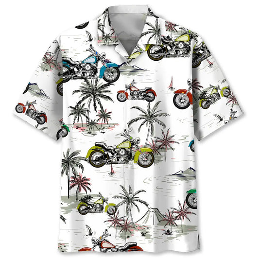 Motorcycle Coconut Hawaiian Shirt For Island Vacations, Resort Wear, And Relaxed Seasonal Style