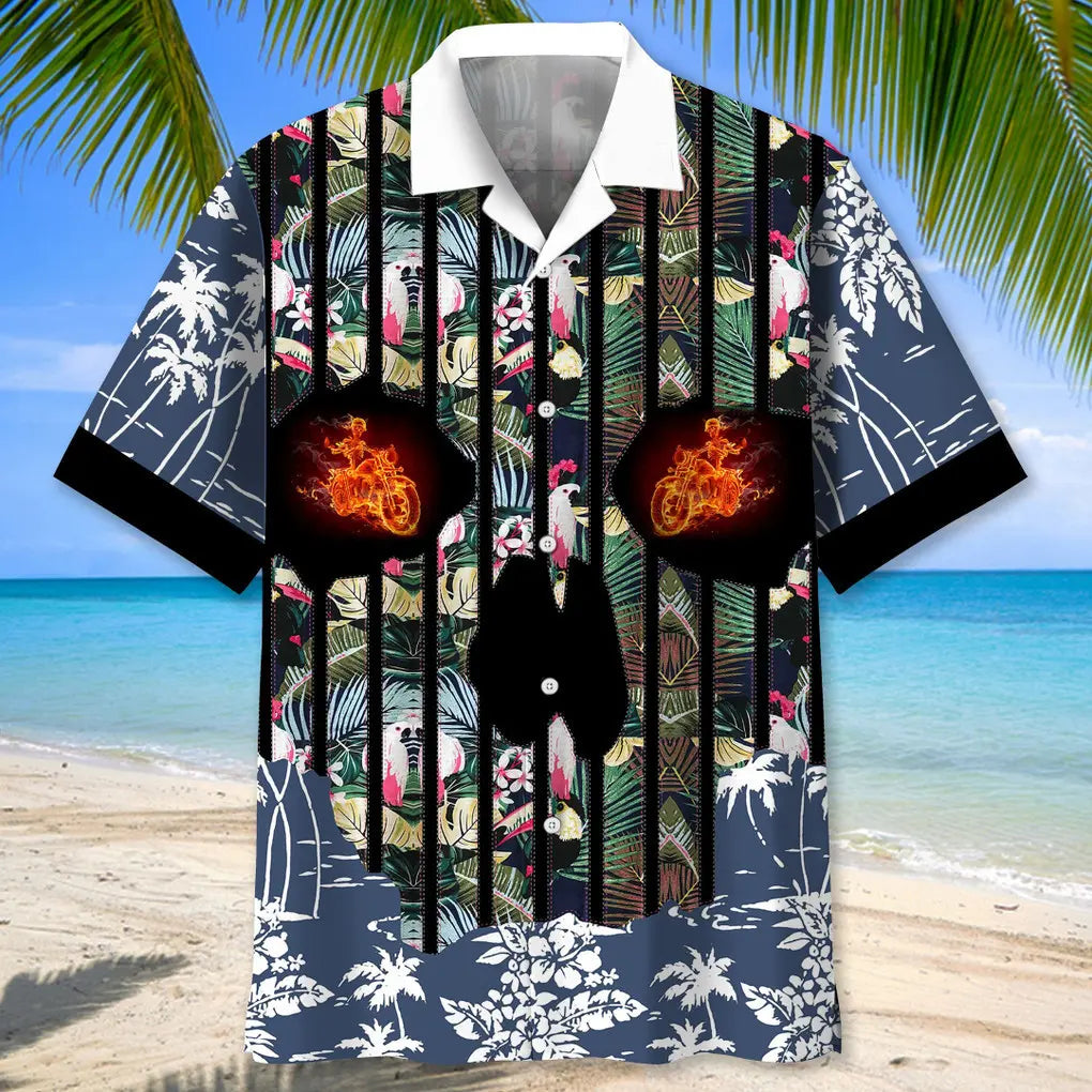 Floral Motorcycle Skull Hawaiian Shirt For Motorsport Events, Beach Travel, And Thoughtful Gift Giving
