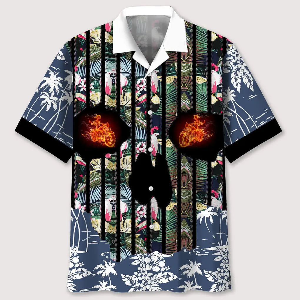 Floral Motorcycle Skull Hawaiian Shirt For Motorsport Events, Beach Travel, And Thoughtful Gift Giving
