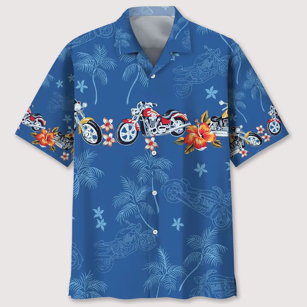 Floral Tropical Motorcycle Hawaiian Shirt For Tropical Holidays, Outdoor Gatherings, And Everyday Comfort