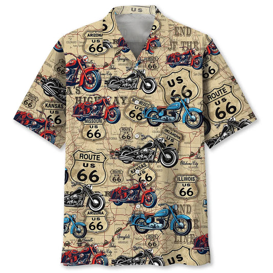 Motorcycle Historic Highway Inspiration Hawaiian Shirt For Beach Days, Summer Outings, And Thoughtful Gift Giving