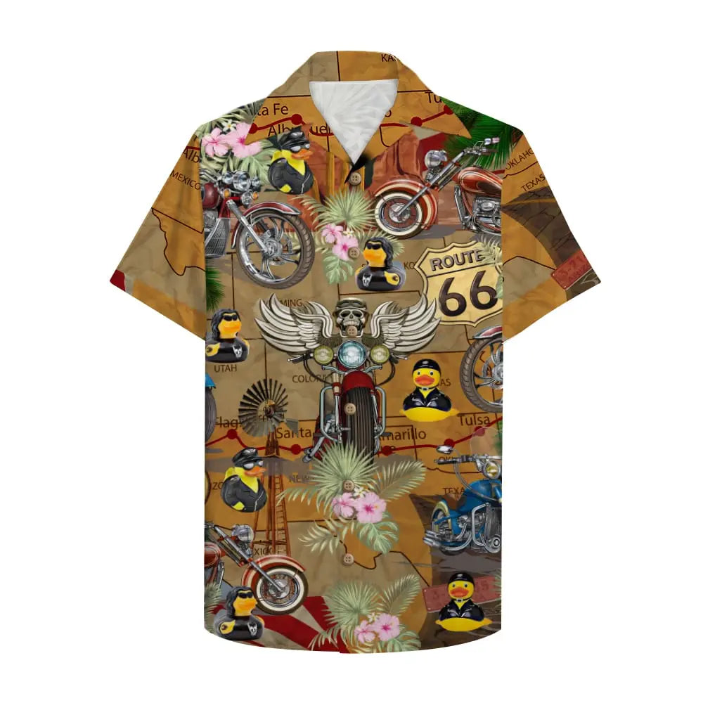 Island Motorcycle Rubber Duckie Aloha Hawaiian Shirt For Coastal Travel, Casual Events, And Comfortable Summer Wear