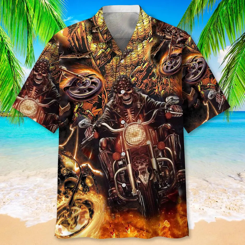 Motorcycle Skull Hawaiian Shirt For Beach Days, Summer Outings, And Thoughtful Gift Giving