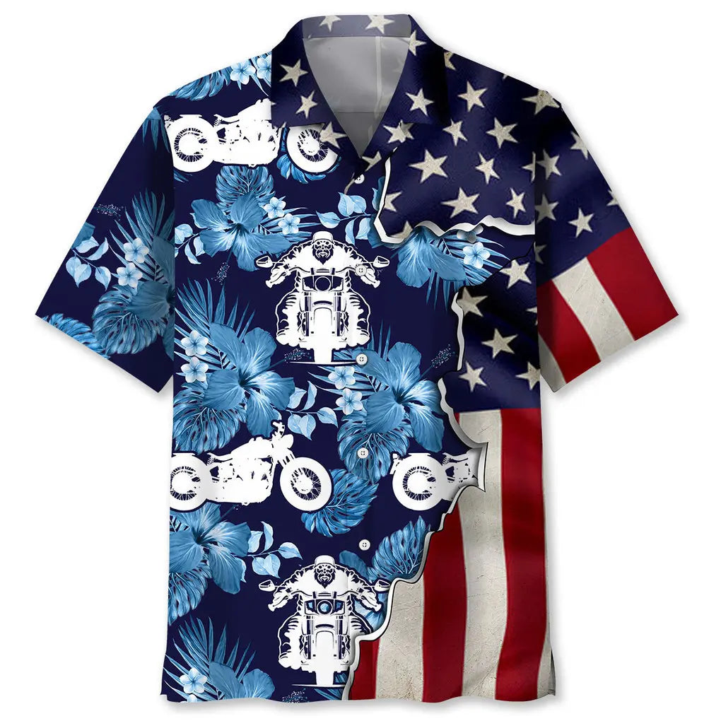 Tropical Motorcycle Flag Hawaiian Shirt For Tropical Holidays, Outdoor Gatherings, And Everyday Comfort