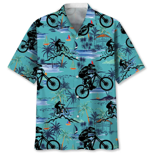 Mountain Bike Beach Hawaiian Shirt For Resort Trips, Coastal Parties, And Warm Weather Style