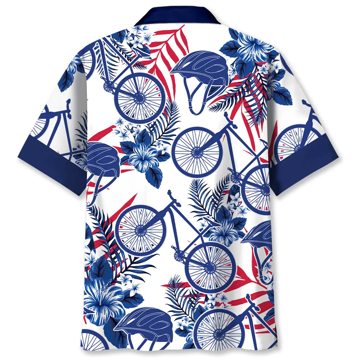 Mountain Bike Blue Hibiscus Hawaiian Shirt For Resort Trips, Coastal Parties, And Warm Weather Style