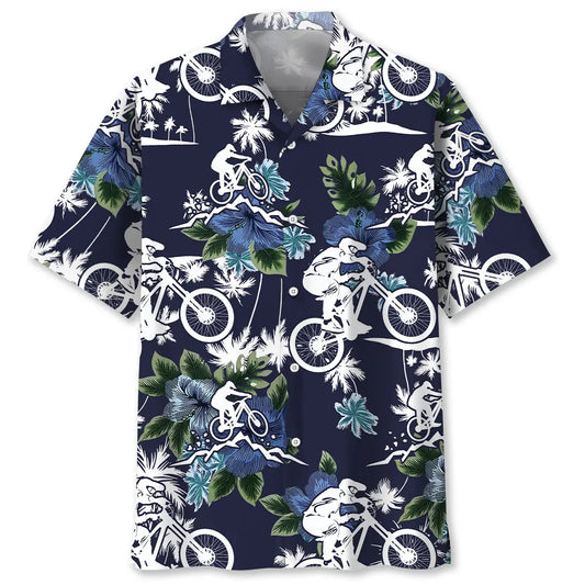 Mountain Bike Blue Nature Hawaiian Shirt For Family Vacation, Cruise Journey, And Thoughtful Gifting
