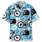 Mountain Bike Blue White Hibiscus Hawaiian Shirt For Tropical Holidays, Outdoor Gatherings, And Everyday Comfort