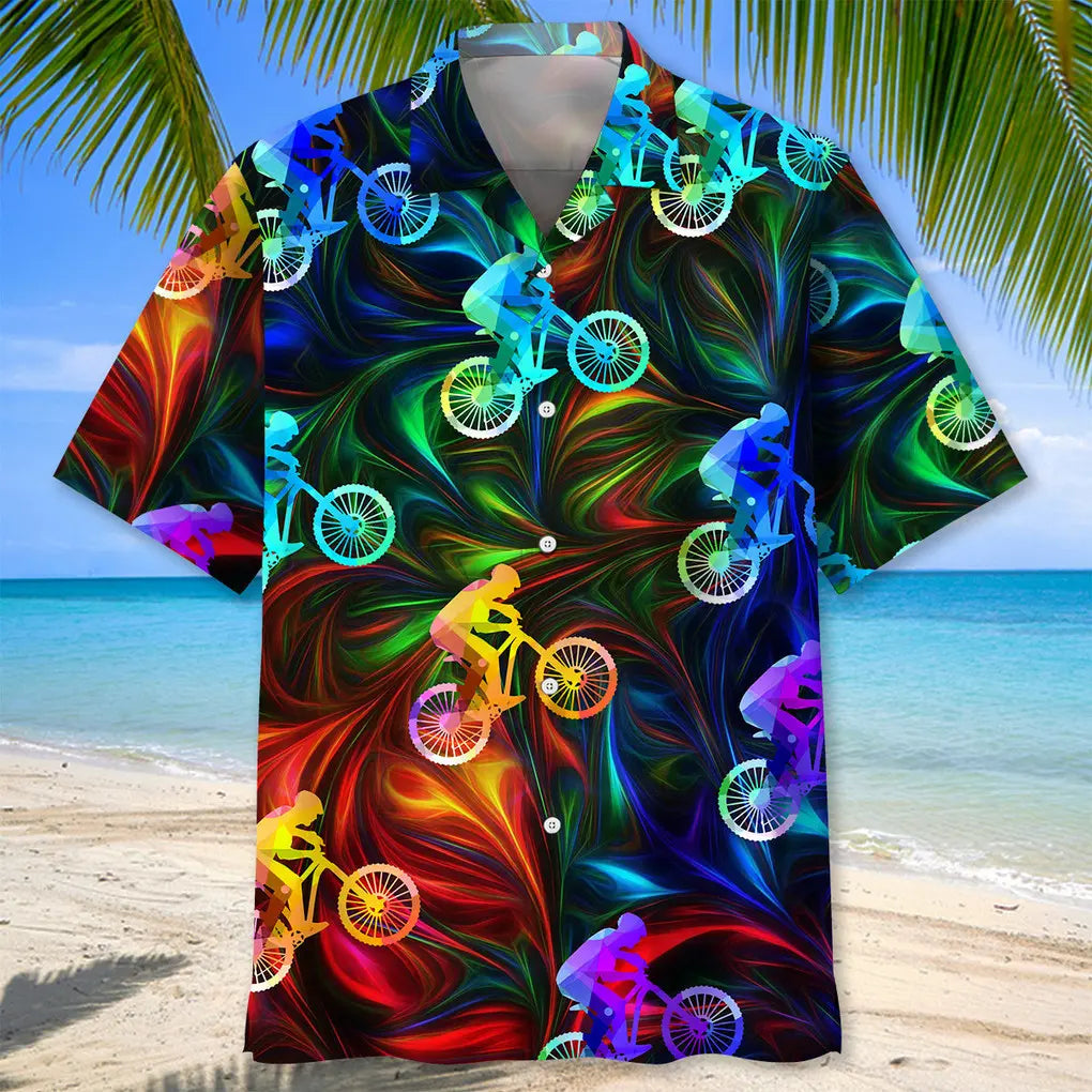 Colorful Mountain Bike Hawaiian Shirt For Beach Days, Summer Outings, And Thoughtful Gift Giving