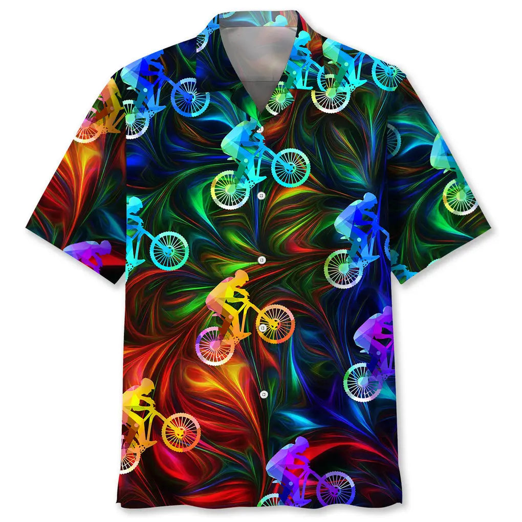 Colorful Mountain Bike Hawaiian Shirt For Beach Days, Summer Outings, And Thoughtful Gift Giving