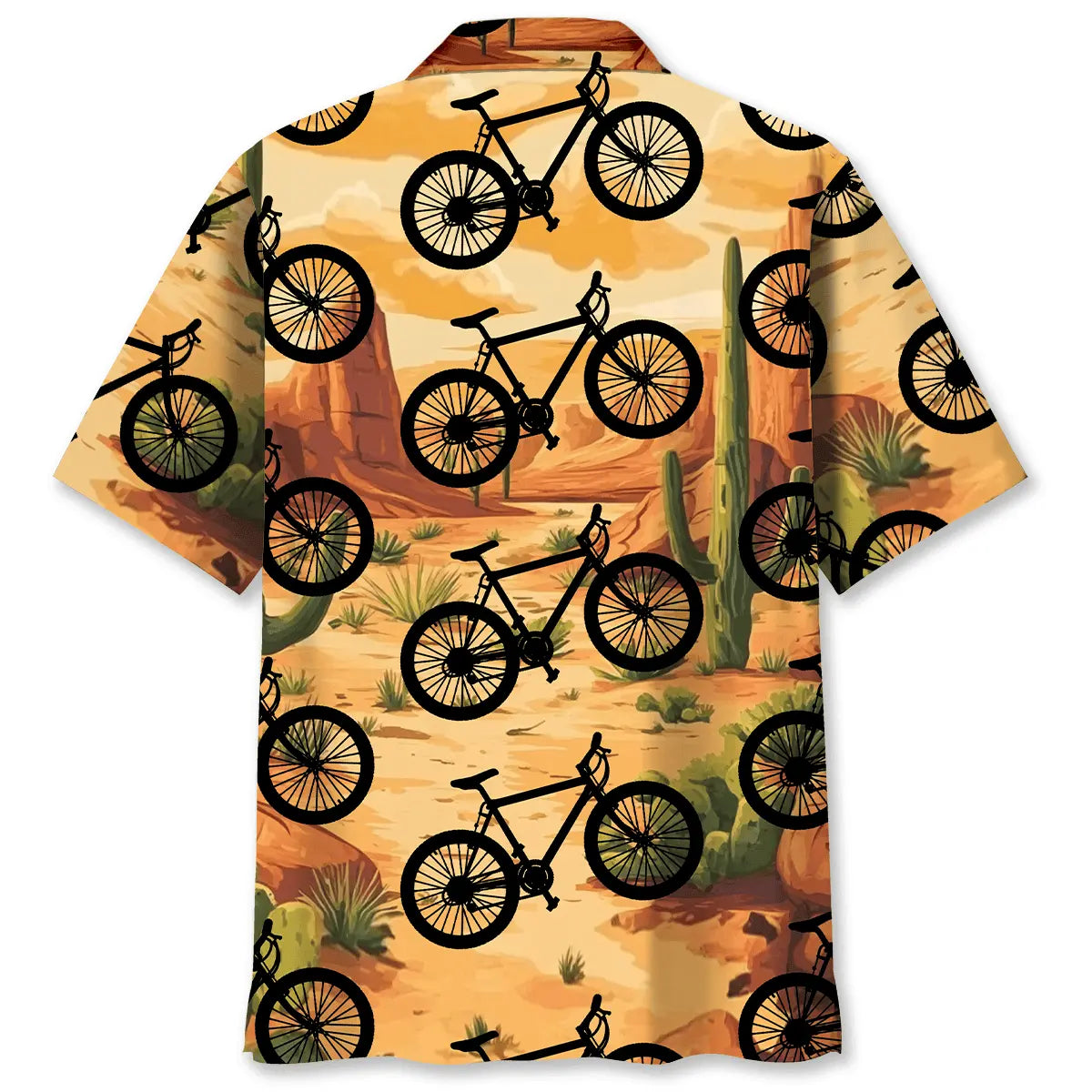Mountain Bike Desert Cactus Hawaiian Shirt For Island Vacations, Resort Wear, And Relaxed Seasonal Style