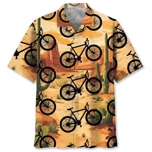 Mountain Bike Desert Cactus Hawaiian Shirt For Island Vacations, Resort Wear, And Relaxed Seasonal Style