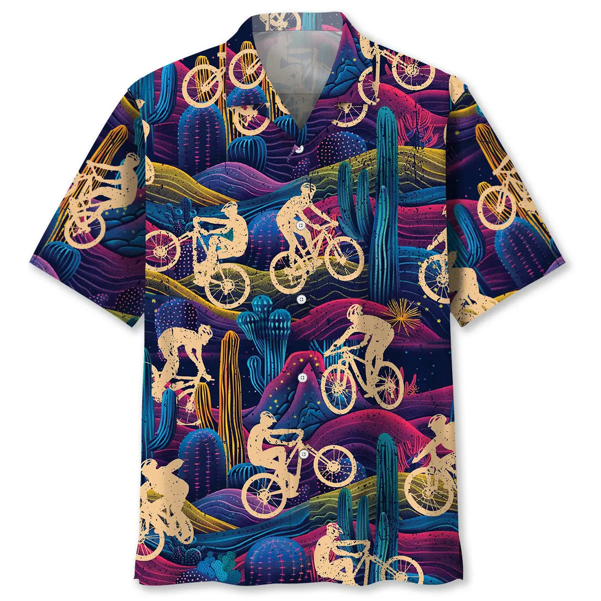 Mountain Bike Desert Neon Hawaiian Shirt For Coastal Adventure And Weekend Wear