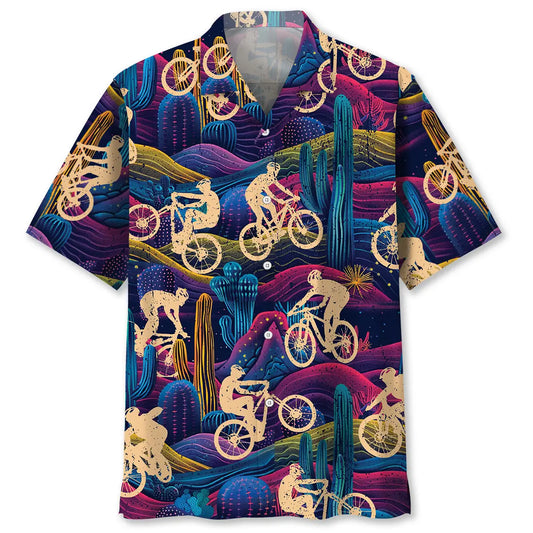 Mountain Bike Desert Neon Hawaiian Shirt For Coastal Adventure And Weekend Wear