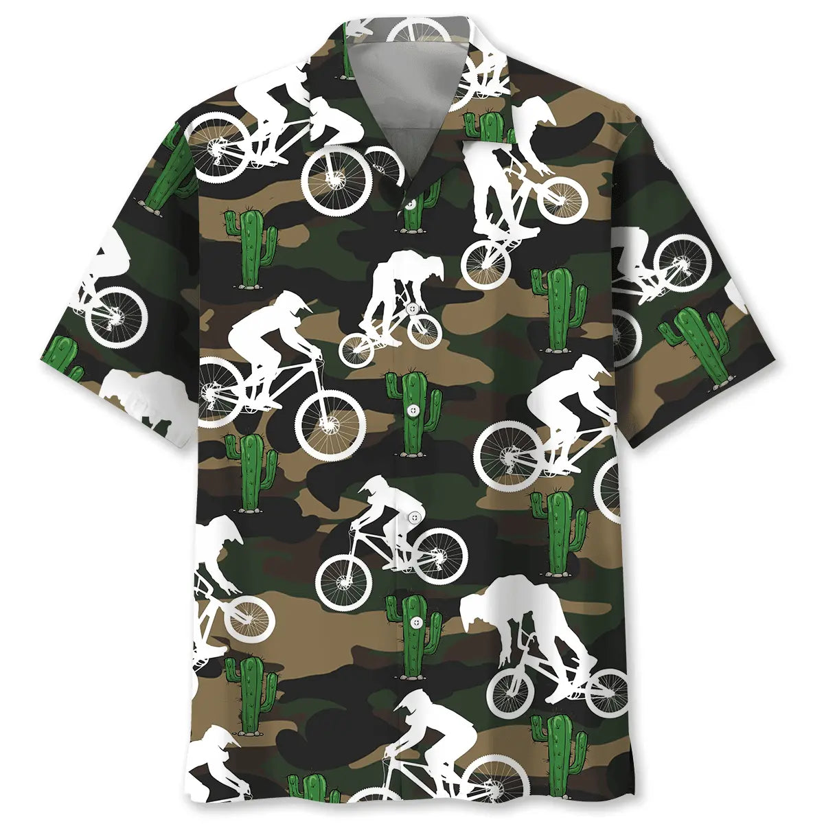 Mountain Bike Green Cactus Hawaiian Shirt For Beach Days, Summer Outings, And Thoughtful Gift Giving