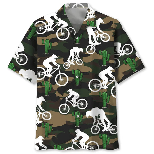 Mountain Bike Green Cactus Hawaiian Shirt For Beach Days, Summer Outings, And Thoughtful Gift Giving