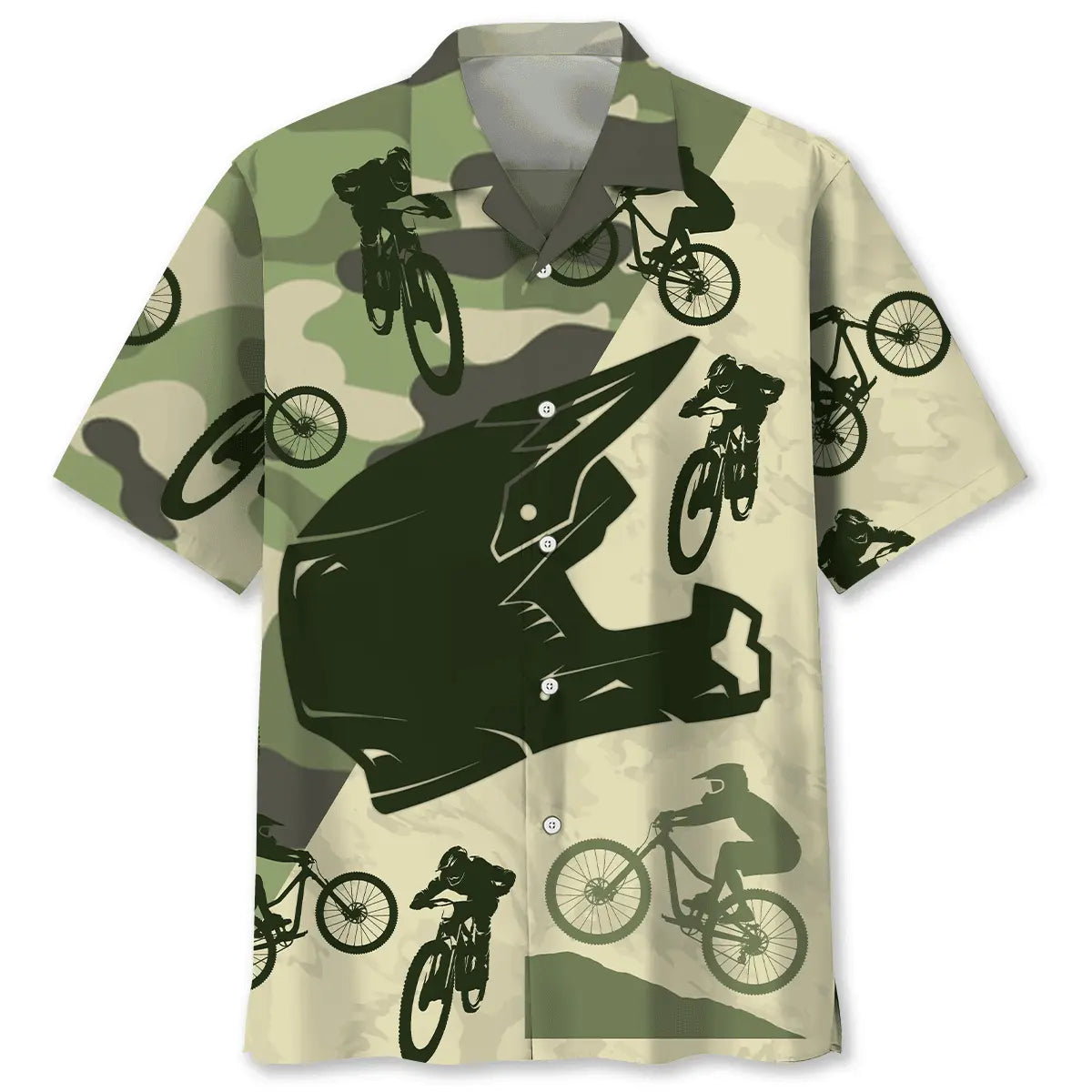 Mountain Bike Helmet Camo Hawaiian Shirt For Beachside Event And Coastal Style