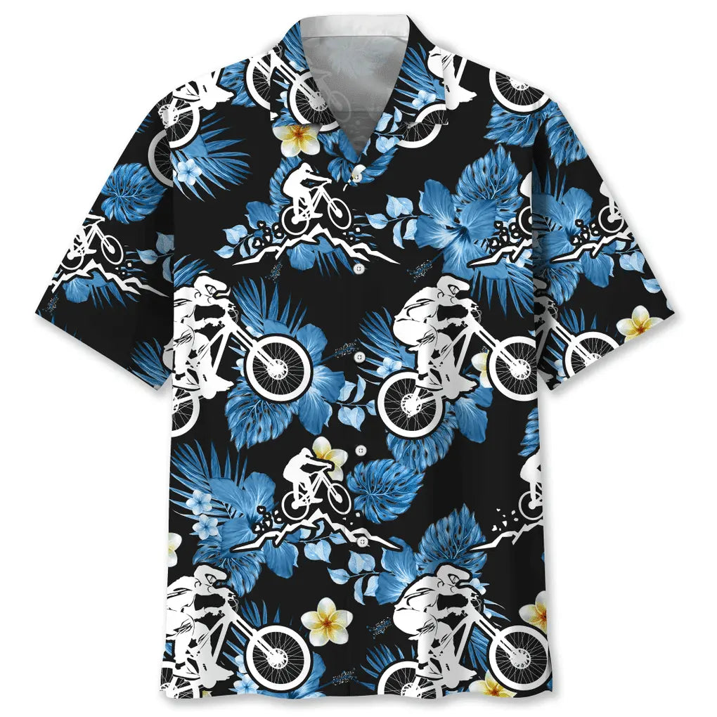 Mountain Bike Nature Hawaiian Shirt For Island Vacations, Resort Wear, And Relaxed Seasonal Style