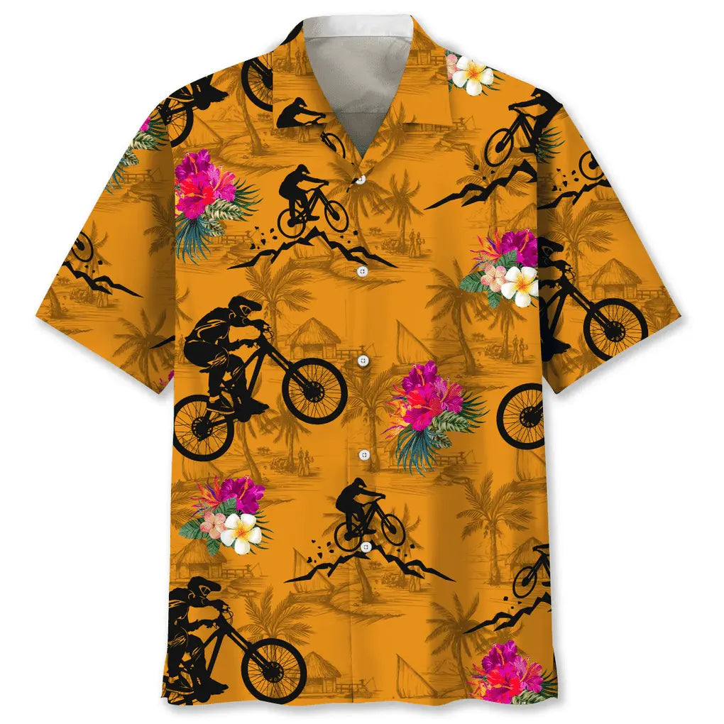 Tropical Mountain Bike Orange Hawaiian Shirt For Beach Days, Coastal Adventures, And Thoughtful Gift Giving